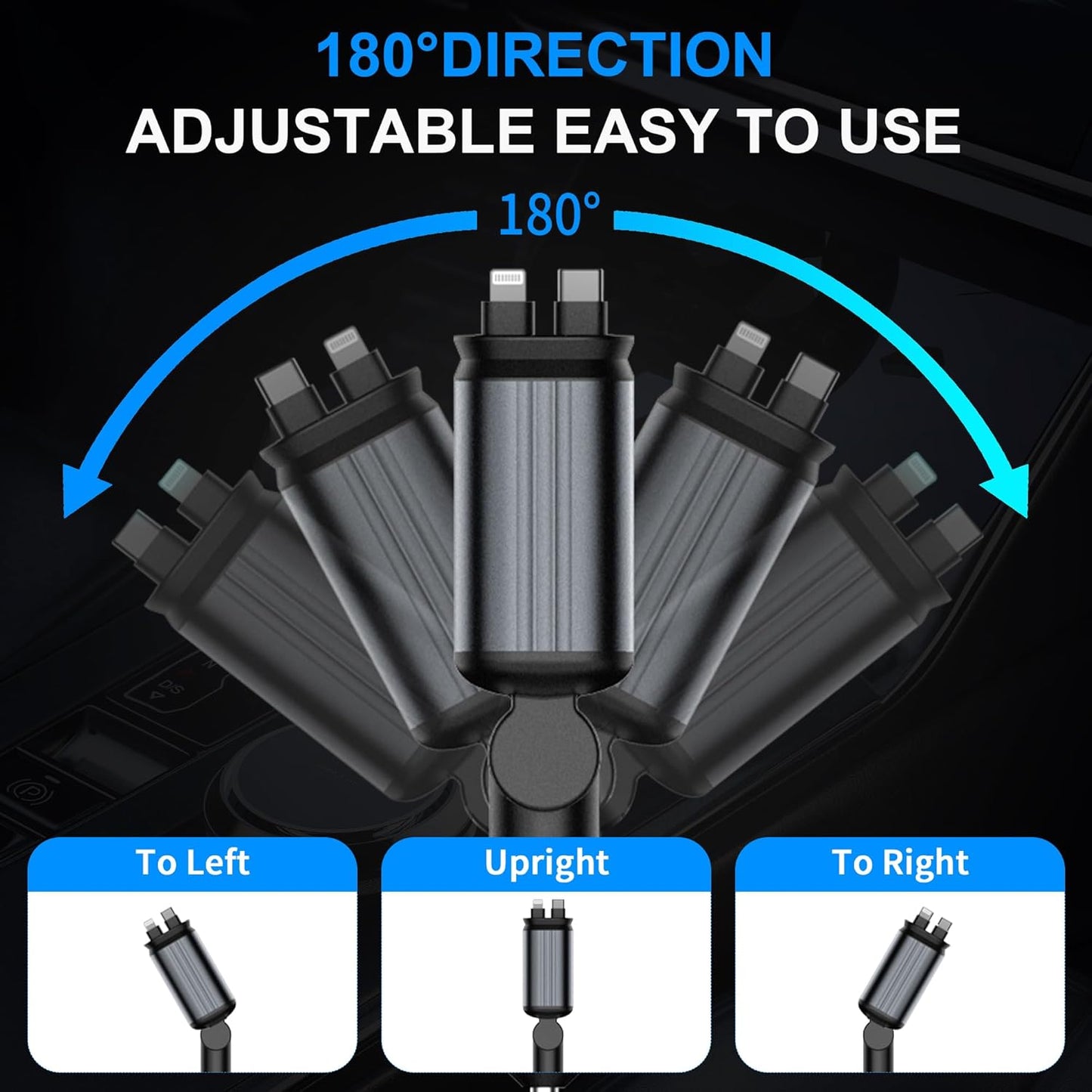 Retractable Star Lights Car Charger,4 in 1 Starlight Fast Phone Car Charging Adapter,Retractable Cables Cord Compatible with iPhone 16/15/14/13/12/11/Pro Max